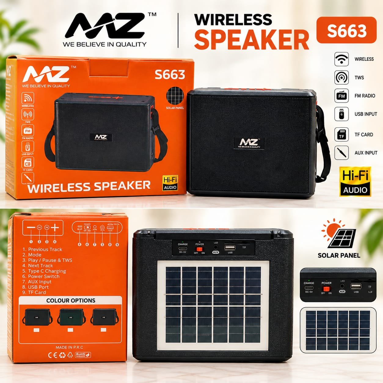 MZ S663 Solar Wireless Bluetooth Speaker